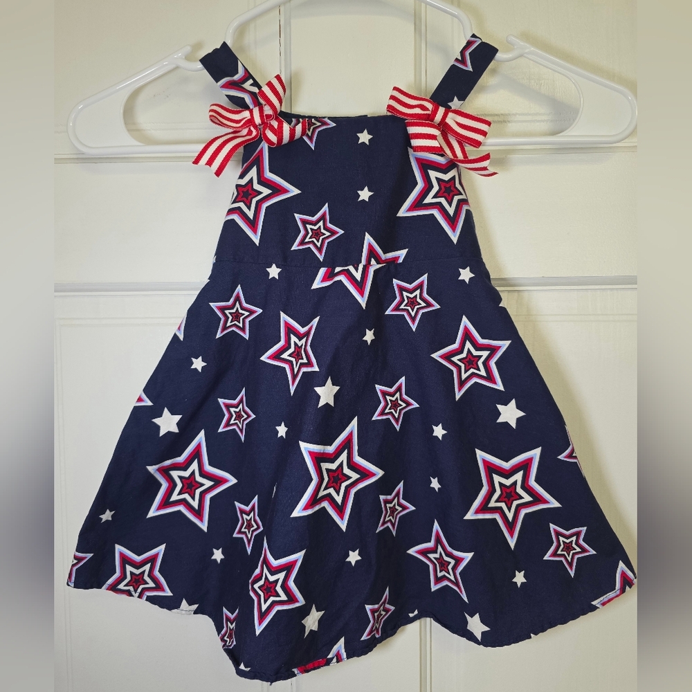 Jessica Ann 100% Cotton Star Patterned Sun Dress W/Red Bow Accents- Size 18 mos